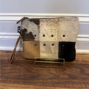 Patchwork Leather Wristlet Clutch